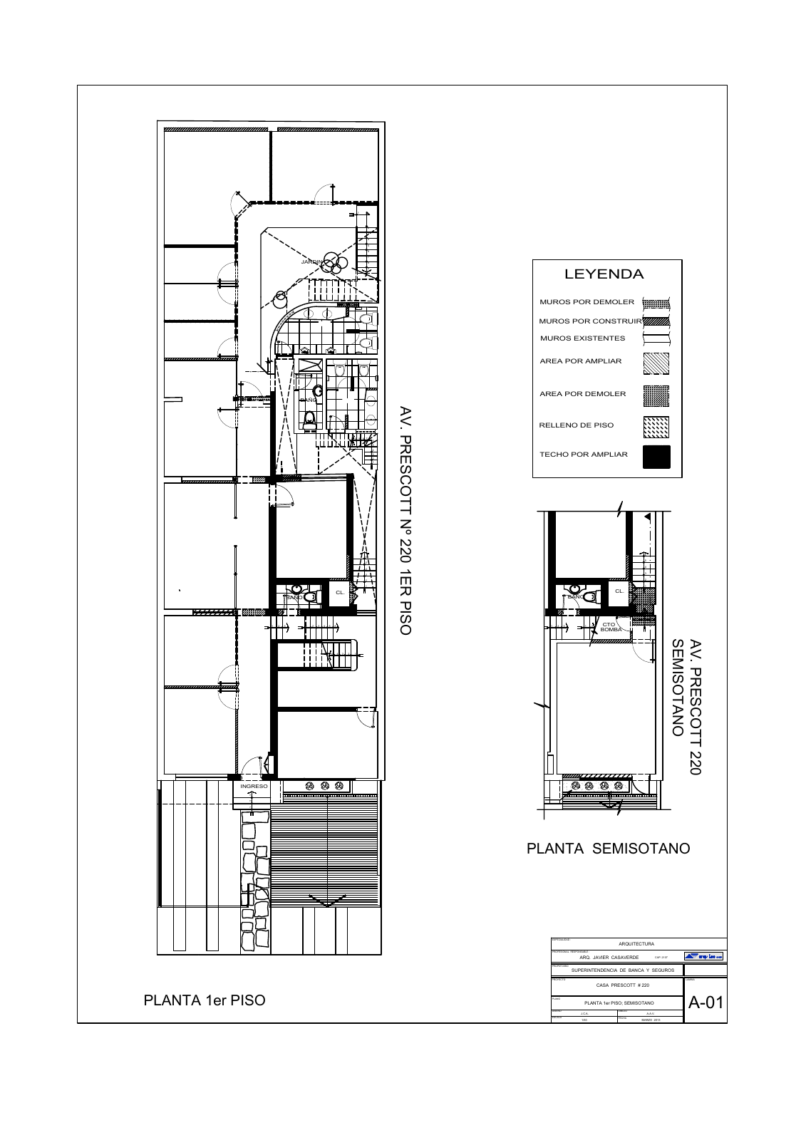 Plano de primer piso y semisótano